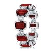Garnet, Emerald & Round Sterling Silver Wedding Band - Alternating Gemstone Ring