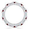 Garnet, Emerald & Round Sterling Silver Wedding Band - Alternating Gemstone Ring