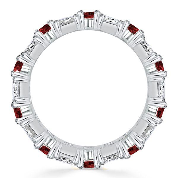 Garnet, Emerald & Round Sterling Silver Wedding Band - Alternating Gemstone Ring