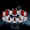 Garnet, Emerald & Round Sterling Silver Wedding Band - Alternating Gemstone Ring