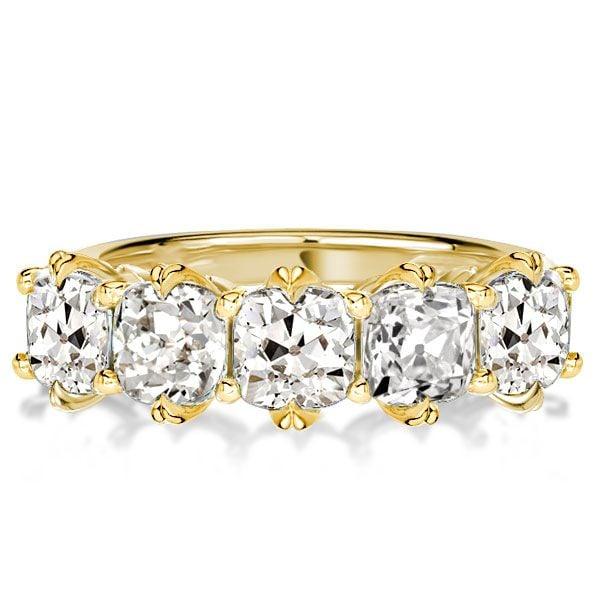 Five Stone Cushion Cut Wedding Band for Women, 3.85 CT. TW., 18K Gold Plated Sterling Silver