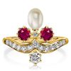 Vintage Style Ruby & Pearl Ring - 18K Gold Plated Sterling Silver Engagement Ring