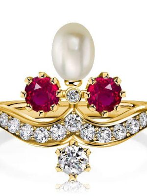 Vintage Style Ruby & Pearl Ring - 18K Gold Plated Sterling Silver Engagement Ring