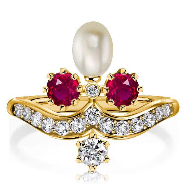 Vintage Style Ruby & Pearl Ring - 18K Gold Plated Sterling Silver Engagement Ring