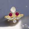 Vintage Style Ruby & Pearl Ring - 18K Gold Plated Sterling Silver Engagement Ring