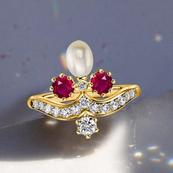 Vintage Style Ruby & Pearl Ring - 18K Gold Plated Sterling Silver Engagement Ring