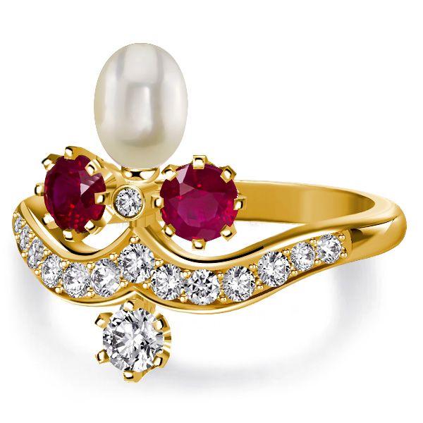 Vintage Style Ruby & Pearl Ring - 18K Gold Plated Sterling Silver Engagement Ring