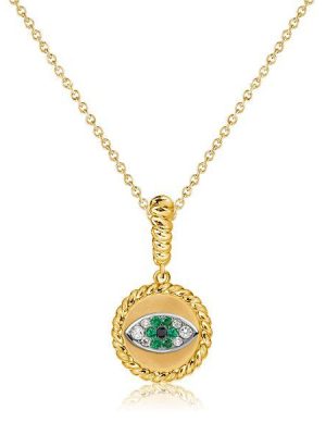 Emerald Evil Eye Necklace for Women - 18K Gold Plated Sterling Silver