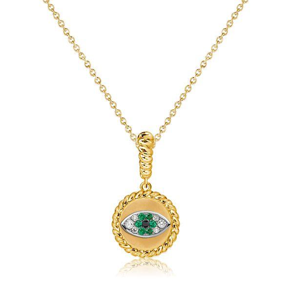 Emerald Evil Eye Necklace for Women - 18K Gold Plated Sterling Silver