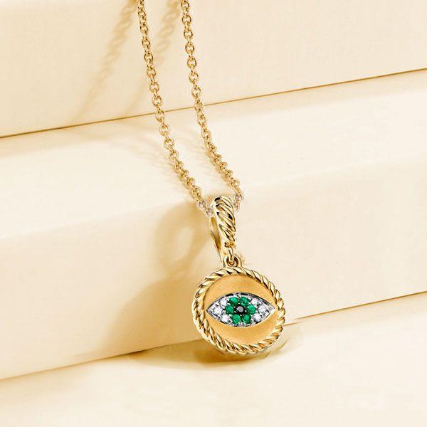 Emerald Evil Eye Necklace for Women - 18K Gold Plated Sterling Silver