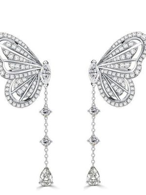 Sterling Silver Butterfly Earrings with White Sapphire Drops