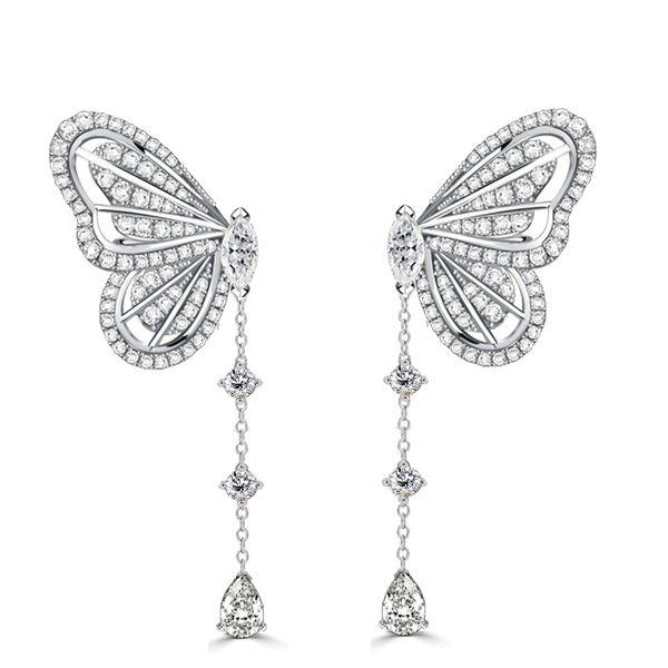 Sterling Silver Butterfly Earrings with White Sapphire Drops