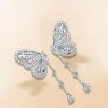 Sterling Silver Butterfly Earrings with White Sapphire Drops