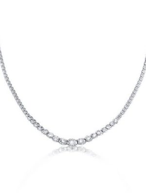 White Sapphire Tennis Necklace - Sterling Silver, 17-22 Inch