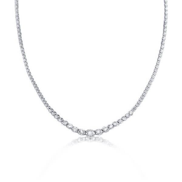 White Sapphire Tennis Necklace - Sterling Silver, 17-22 Inch