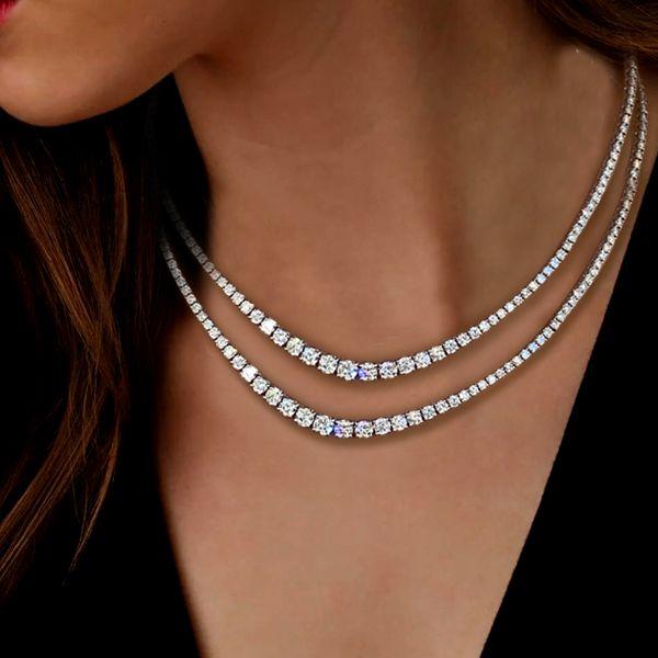 White Sapphire Tennis Necklace - Sterling Silver, 17-22 Inch