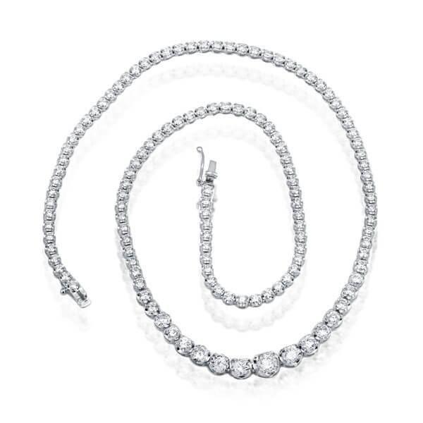 White Sapphire Tennis Necklace - Sterling Silver, 17-22 Inch