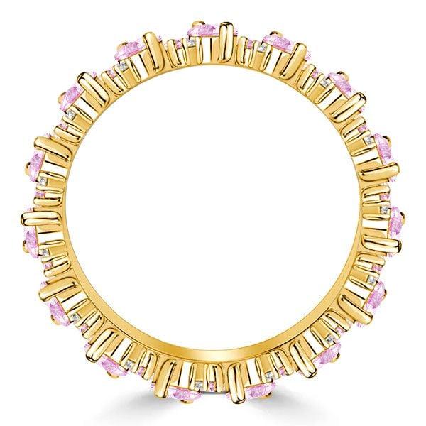 1.27 CT Princess Cut Pink Sapphire Eternity Band Ring, 18K Gold Plated Sterling Silver