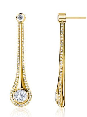 White Sapphire Comet Drop Earrings - Sterling Silver Dangle Earrings