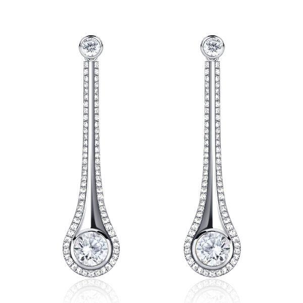 White Sapphire Comet Drop Earrings - Sterling Silver Dangle Earrings