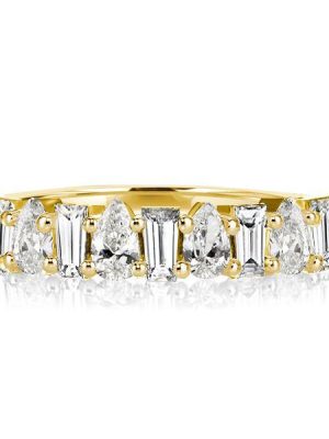 Emerald Pear Cut Half Eternity Wedding Band - 18K Gold Plated Sterling Silver