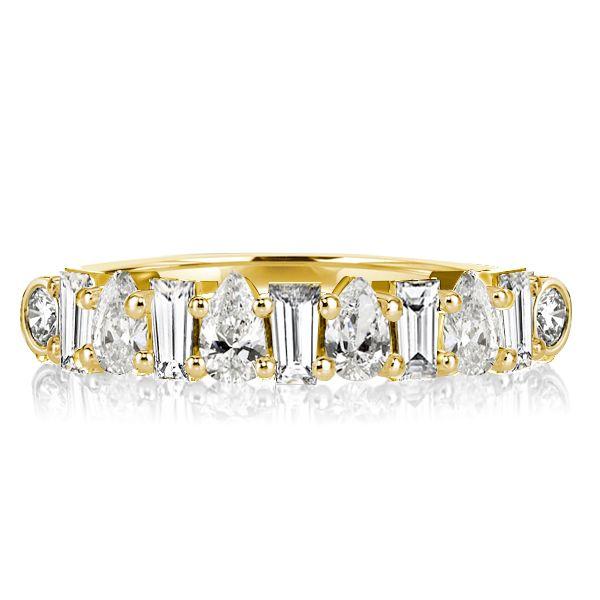 Emerald Pear Cut Half Eternity Wedding Band - 18K Gold Plated Sterling Silver