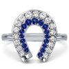 White & Blue Sapphire Horseshoe Ring for Women - Sterling Silver Engagement Ring