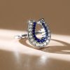 White & Blue Sapphire Horseshoe Ring for Women - Sterling Silver Engagement Ring