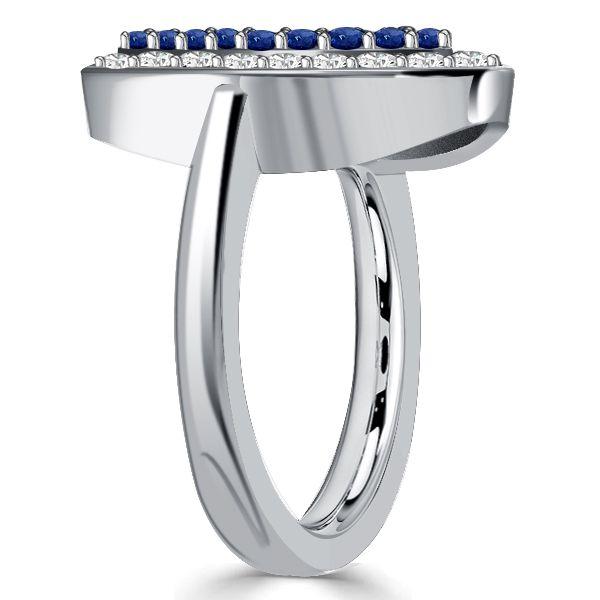 White & Blue Sapphire Horseshoe Ring for Women - Sterling Silver Engagement Ring