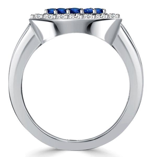White & Blue Sapphire Horseshoe Ring for Women - Sterling Silver Engagement Ring