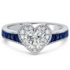 Blue Sapphire Heart Halo Wedding Ring - 925 Sterling Silver