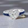 Blue Sapphire Heart Halo Wedding Ring - 925 Sterling Silver