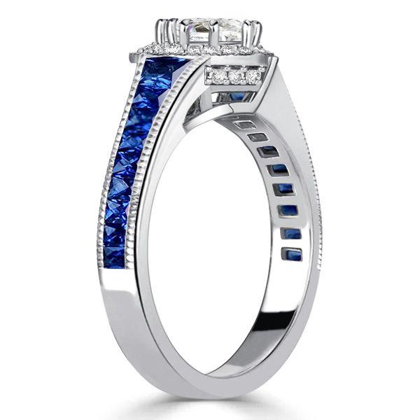 Blue Sapphire Heart Halo Wedding Ring - 925 Sterling Silver