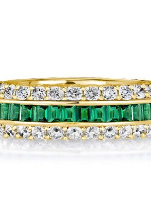 Triple Row White & Green Created Emerald Eternity Band - 18K Gold Plated Sterling Silver