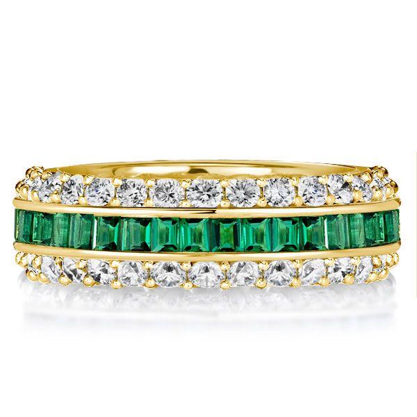 Triple Row White & Green Created Emerald Eternity Band - 18K Gold Plated Sterling Silver