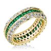 Triple Row White & Green Created Emerald Eternity Band - 18K Gold Plated Sterling Silver