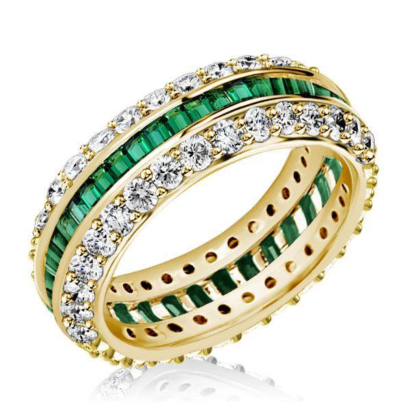 Triple Row White & Green Created Emerald Eternity Band - 18K Gold Plated Sterling Silver