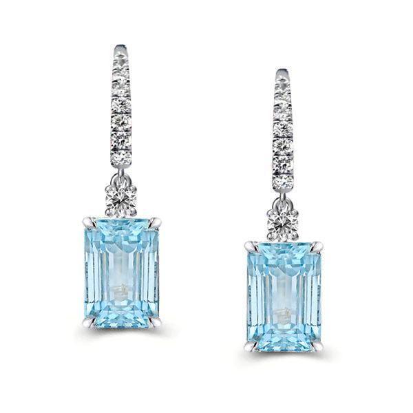 Sterling Silver Aquamarine Drop Earrings for Women - Leverback Dangle Earrings