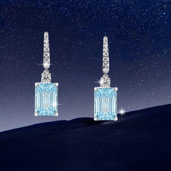 Sterling Silver Aquamarine Drop Earrings for Women - Leverback Dangle Earrings