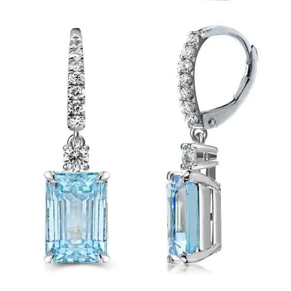 Sterling Silver Aquamarine Drop Earrings for Women - Leverback Dangle Earrings