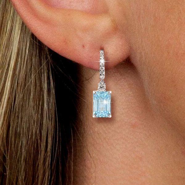Sterling Silver Aquamarine Drop Earrings for Women - Leverback Dangle Earrings