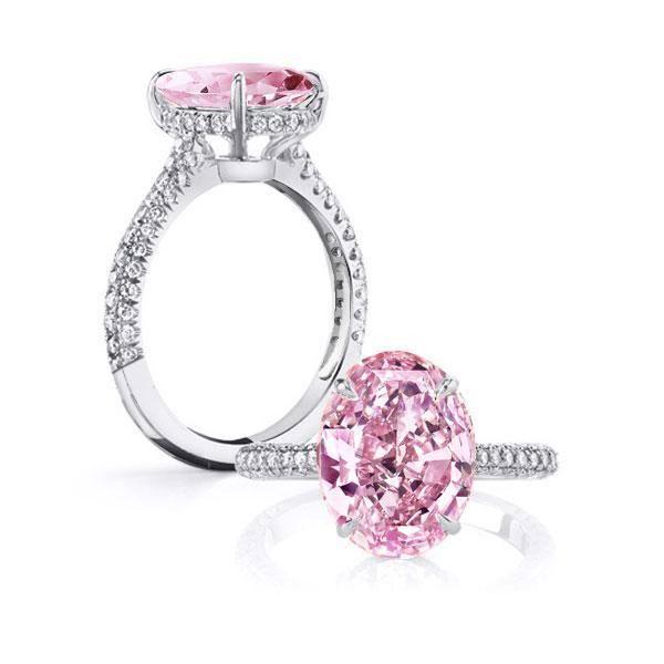 Pink Oval Sapphire Engagement Ring - Sterling Silver Promise Ring