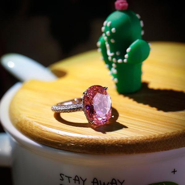 Pink Oval Sapphire Engagement Ring - Sterling Silver Promise Ring