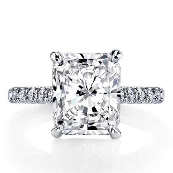 Radiant Cut White Sapphire Solitaire Engagement Ring - 925 Sterling Silver