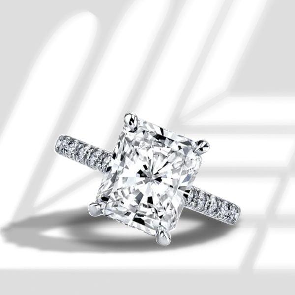 Radiant Cut White Sapphire Solitaire Engagement Ring - 925 Sterling Silver