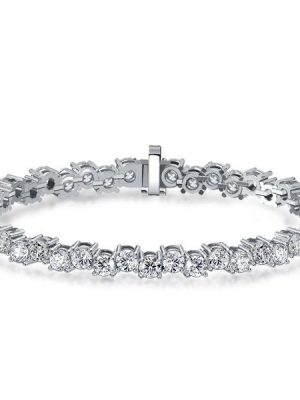 White Sapphire Tennis Bracelet in Sterling Silver - Offset Design
