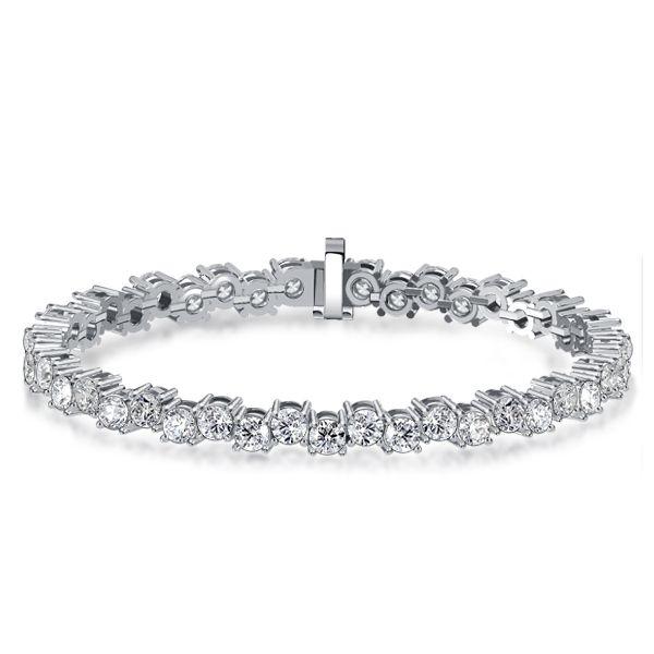 White Sapphire Tennis Bracelet in Sterling Silver - Offset Design