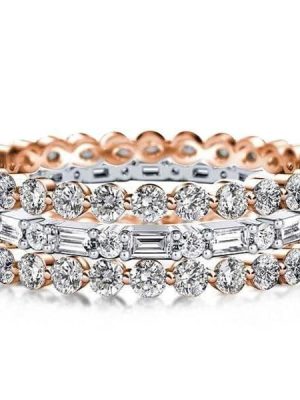 Two Tone Rose Gold Stackable Eternity Band Set with Simulated Diamond Stones