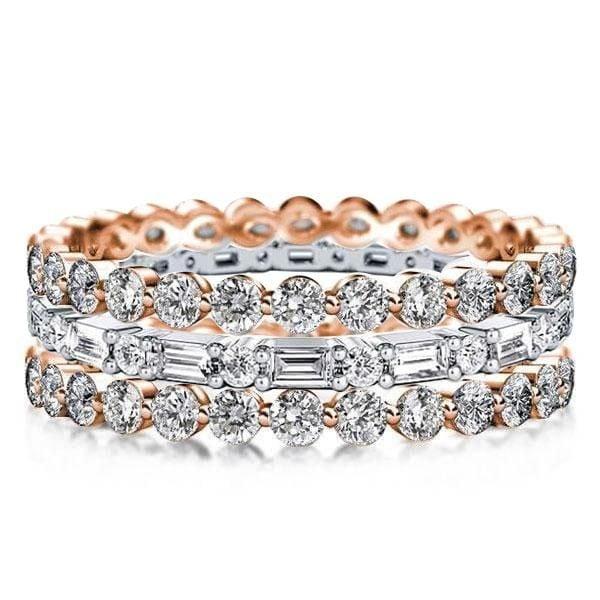 Two Tone Rose Gold Stackable Eternity Band Set with Simulated Diamond Stones