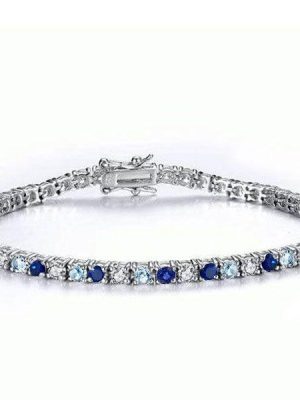 Blue Sapphire Tennis Bracelet for Women - Round Cut Sterling Silver